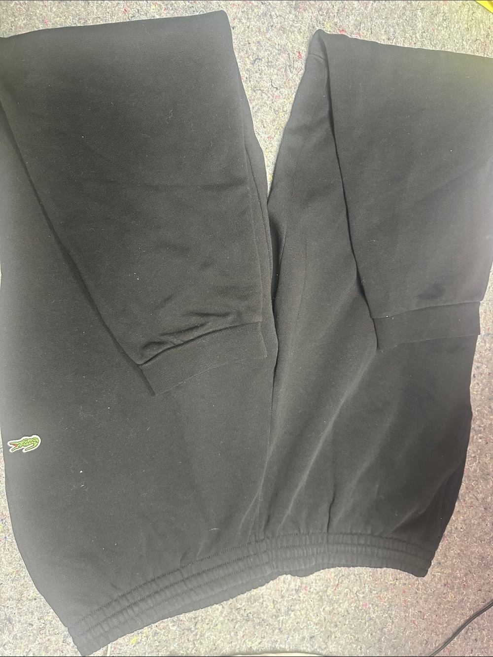 Lacoste Kids Black Jogger Sweatpants with Green Crocodile Logo